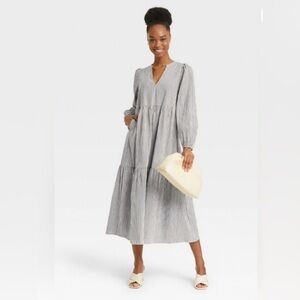 A New Day Striped Midi Dress - Black and White